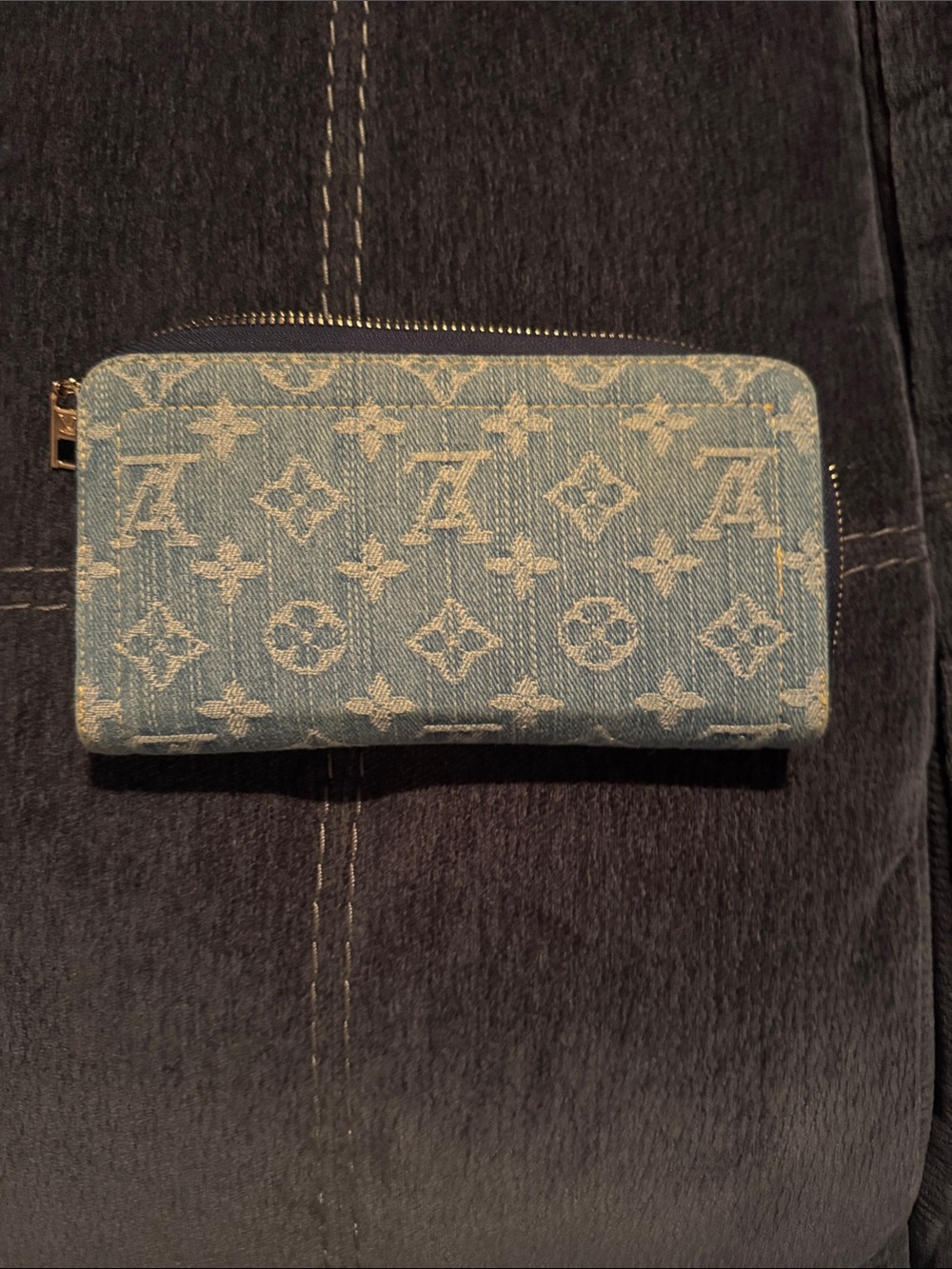 Louis Vuitton Light Blue Denim Monogram Zip Wallet